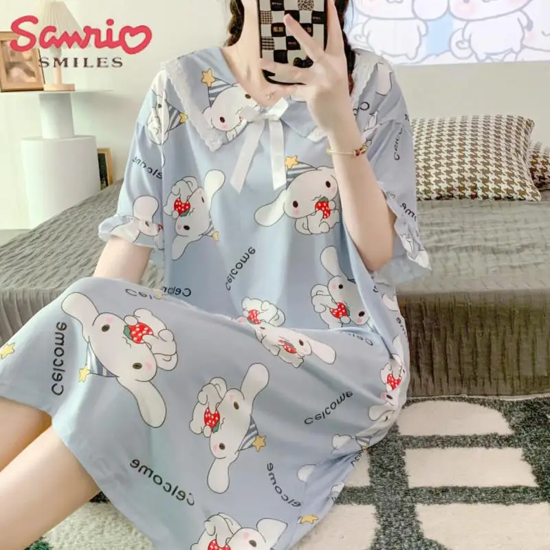 

Kawaii Sanrio Y2K koomi Ночная рубашка Летняя свободная Пижама с героями мультфильмов «My Melody Cinnamoroll» милое Повседневное платье подарок для девочек в стиле аниме