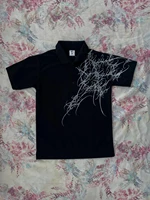 T-shirt polo Y2K imprimé rock gothique surdimensionné, chemise à col boutonné hip-hop, tee-shirt punk décontracté, minimaliste et tendance 2