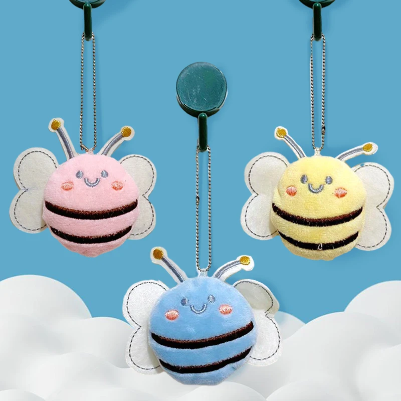 Cute Honey Bee Plush Key Chain Cartoon Animal Doll Phone Pendant Couple Keychain Car Key Ring Backpack Charms Bag Decor flower big white goose key chain plush backpack charms cartoon plush doll toy cartoon korean style plush animal pendant