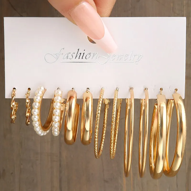 Pearl Earrings 12 Sets Geometric C Alloy For New Holiday Parties In Europe And The United States