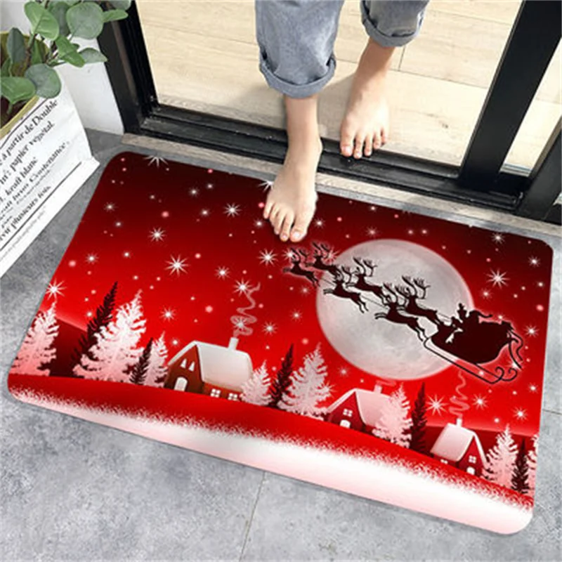 1PS Christmas Floor Mat Polyester Door Mat Kitchen Bathroom Carpet Easy To Clean Non-slip Outdoor Carpet Home Decoration 70%