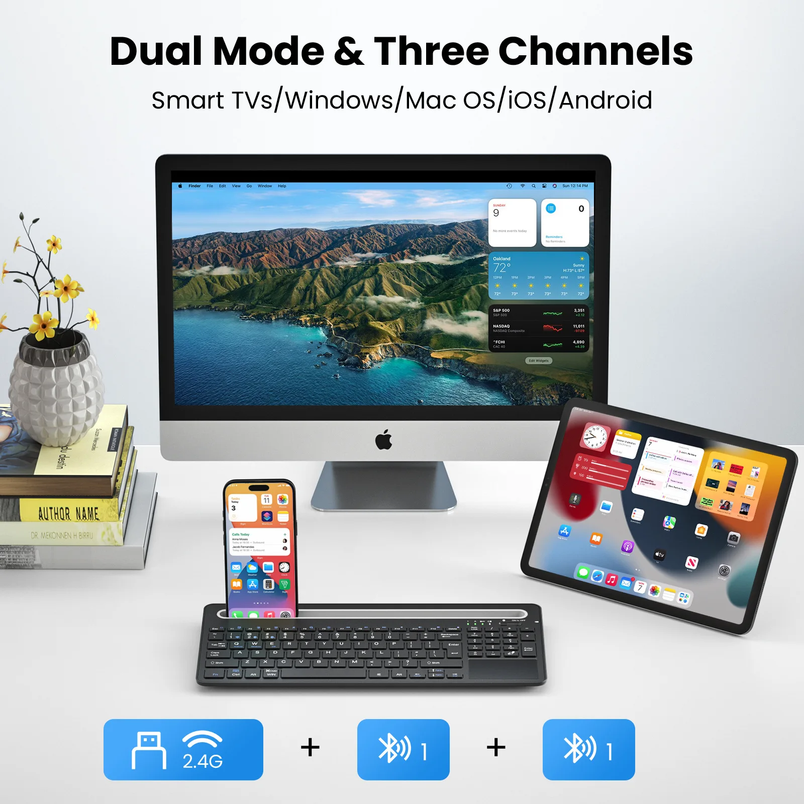 Three-mode bracket, large card slot, Bluetooth 2.4G wireless keyboard with touchpad, suitable for tablet ipad Android Huawei