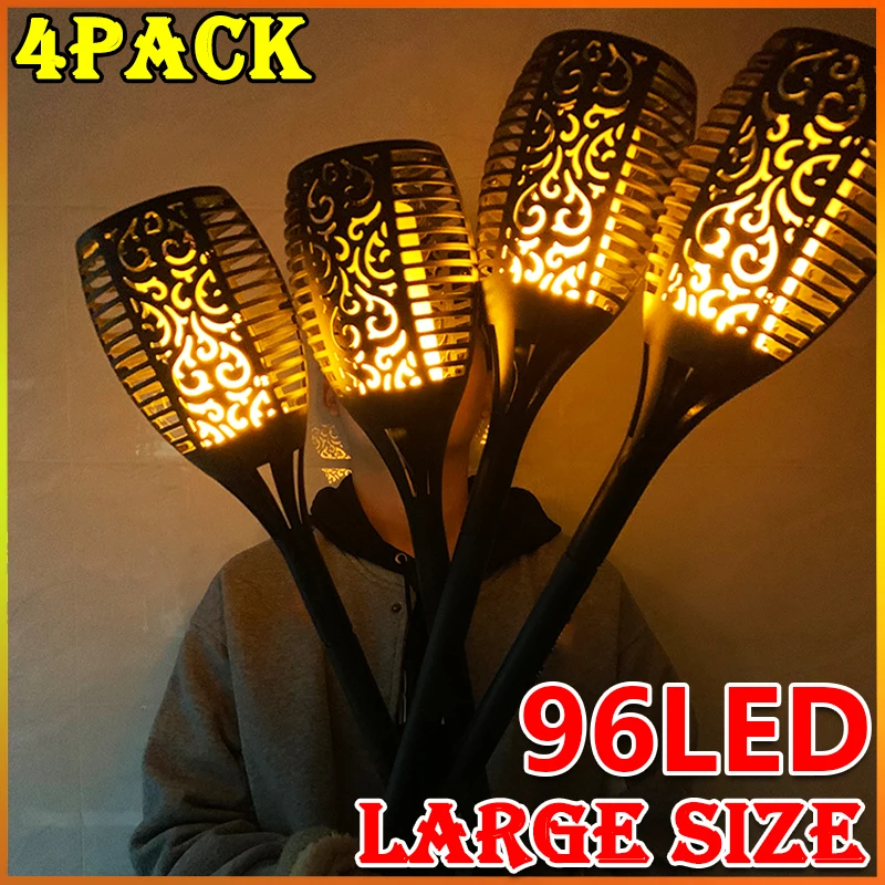 

96LED Solar Lights Outdoor Flame Flickering Large Torch Waterproof Garden Decoration Lawn Path Yard Patio Floor Night Lamp