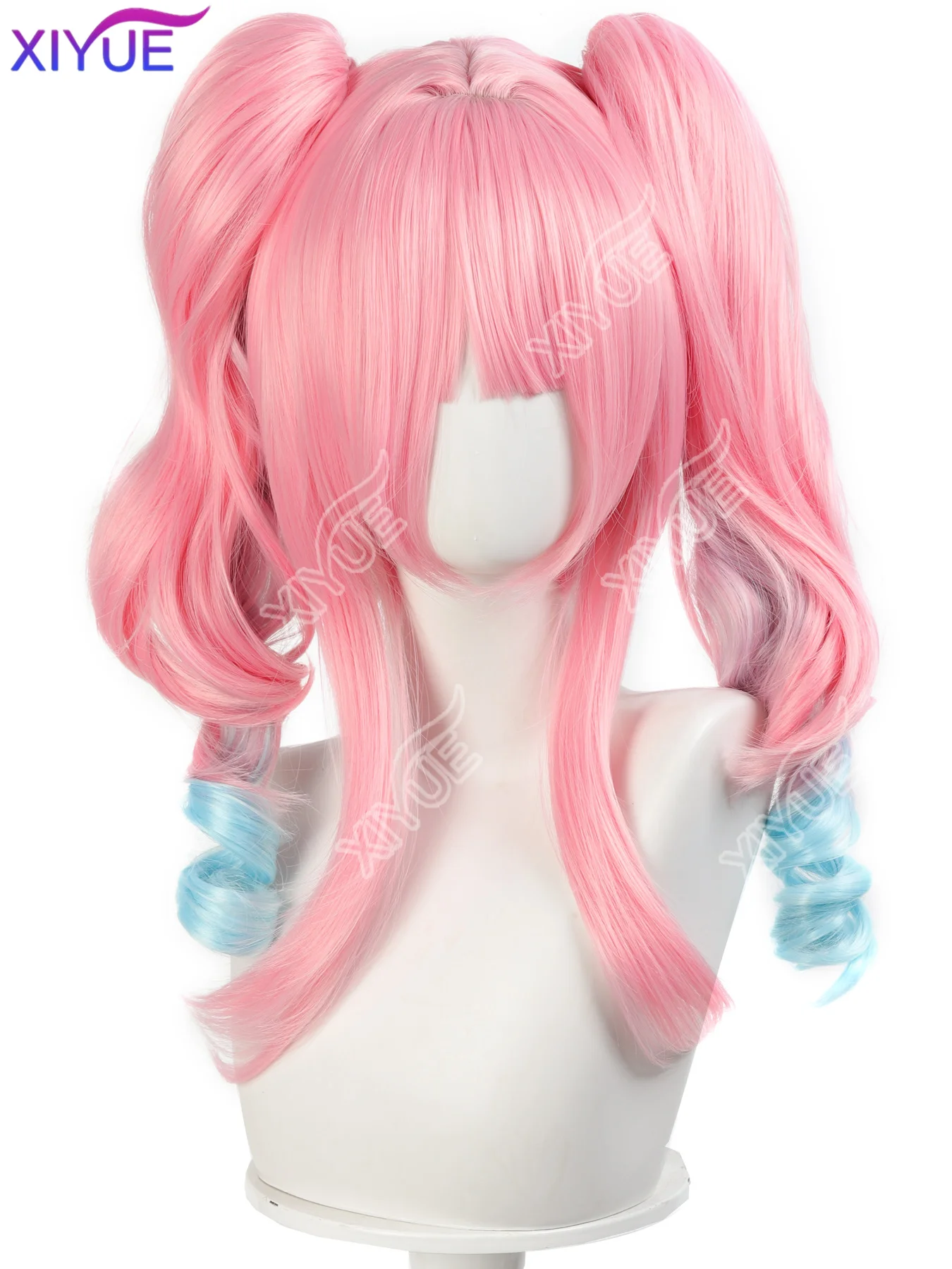 XIYUE Cosplay Wig with Double Ponytails Short Pink Blue Wig Cosplay Anime Cosplay Wig Heat Resistant Synthetic Wigs