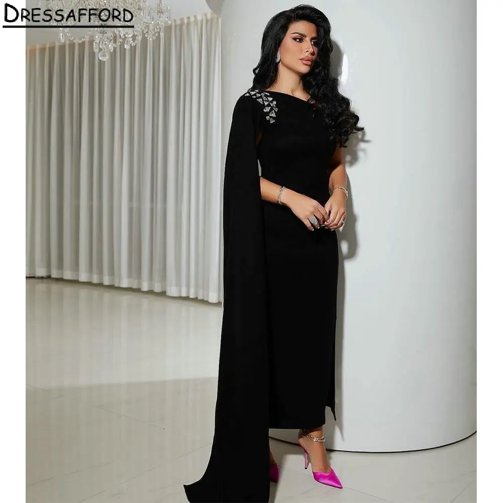 

Black Sleeveless Beading Crystal Dubai Mermaid Evening Dresses Ribbons Satin Formal Party Wear Gown