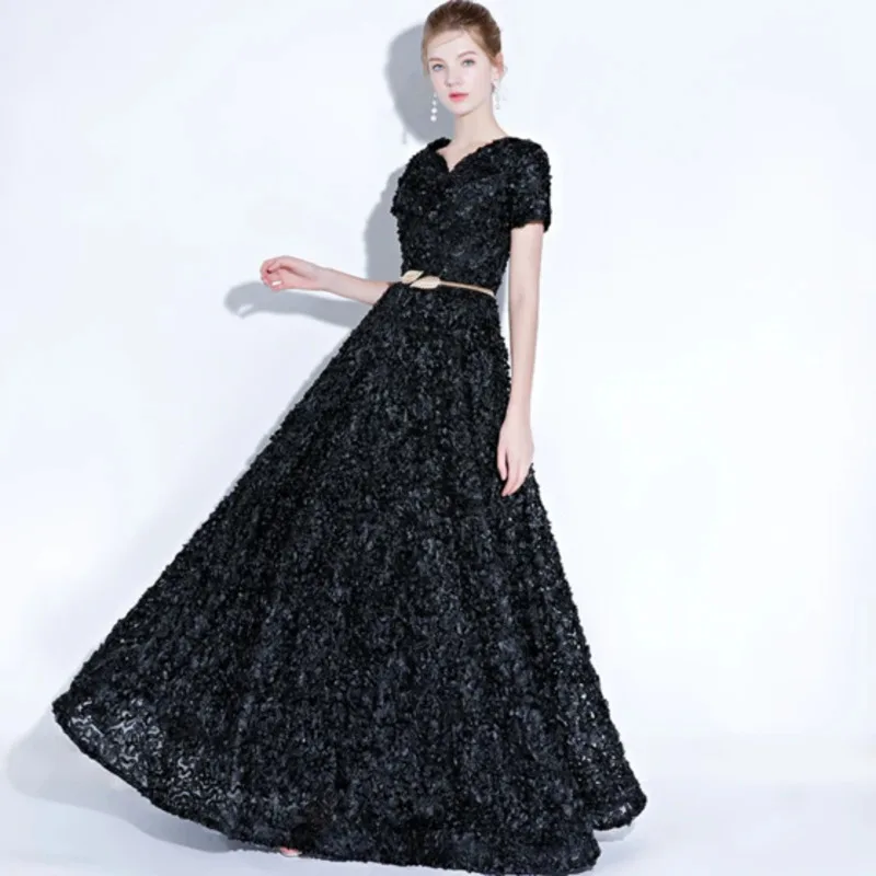 LANMU Banquet Elegant Evening Dress Simple Pink Lace Floor-length Formal Dresses With Belt Custom Party Gown Robe De Soiree