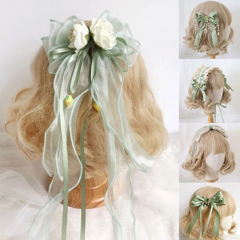 

Pleated Laces Hair Clip Women Elegant Bowknot Cosplay Headband