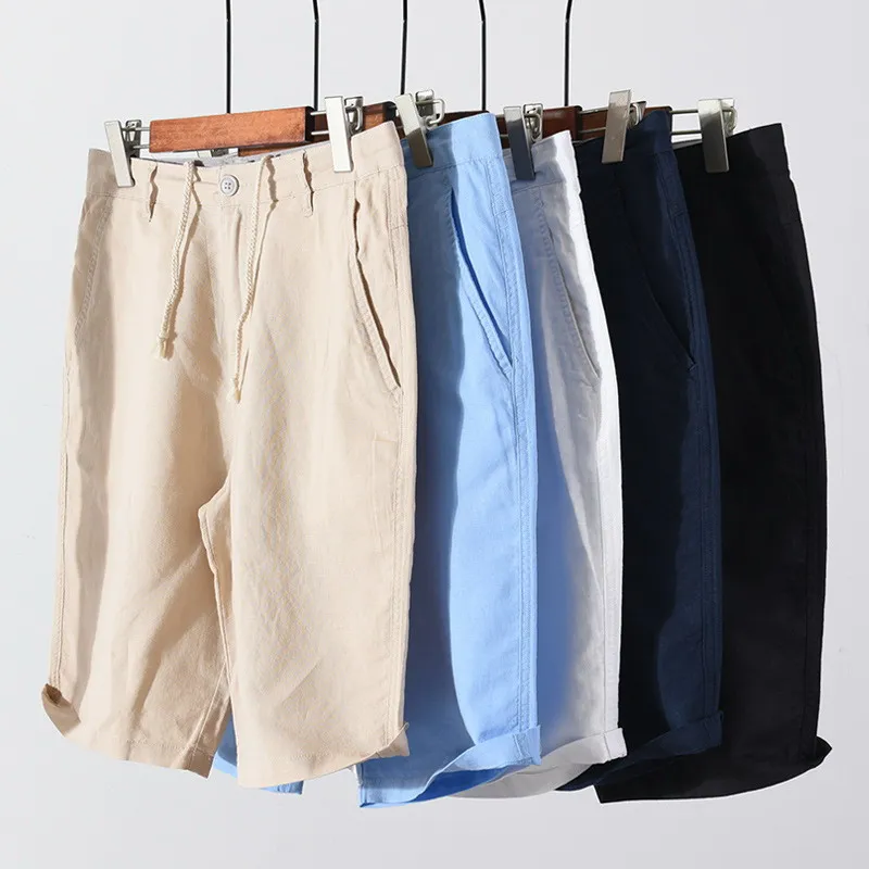 Cotton Linen Shorts for Men Summer New Solid White Straight Loose Holiday Shorts Man Casual  Button Fly Short Pants 037 5