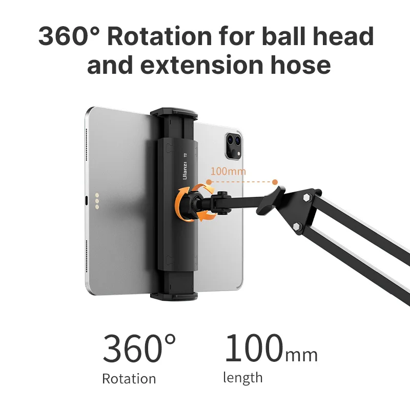 Metal Tablet Stand 360 ° Braço Longo Tablet Smartphone Cama Área de Trabalho Suporte Preguiçoso Suporte Microfone Braço Boom 4.612.9 Ulanzi-t2 - Image 6