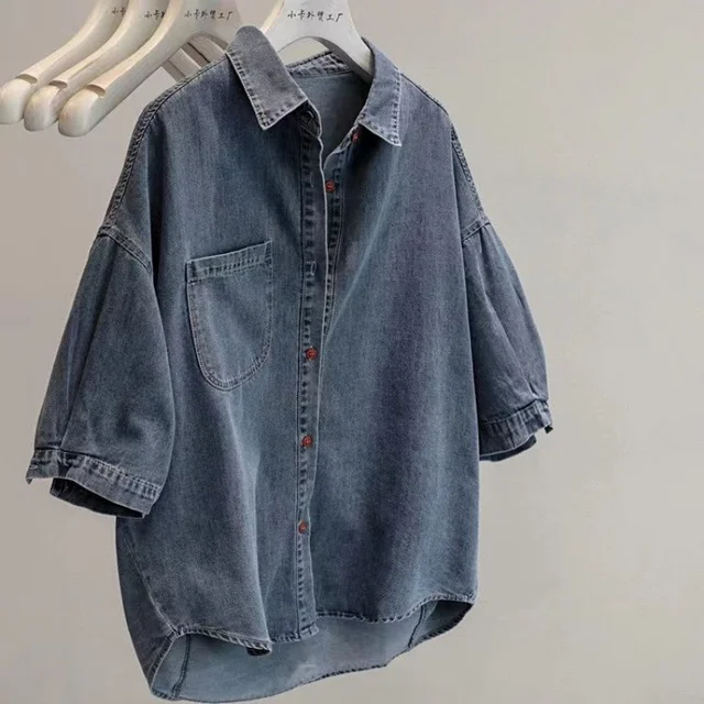 Chemise de cowboy à simple boutonnage pour femme, col polo confortable, chemisier pour femme, nouvelle mode, printemps, automne, 2024 1