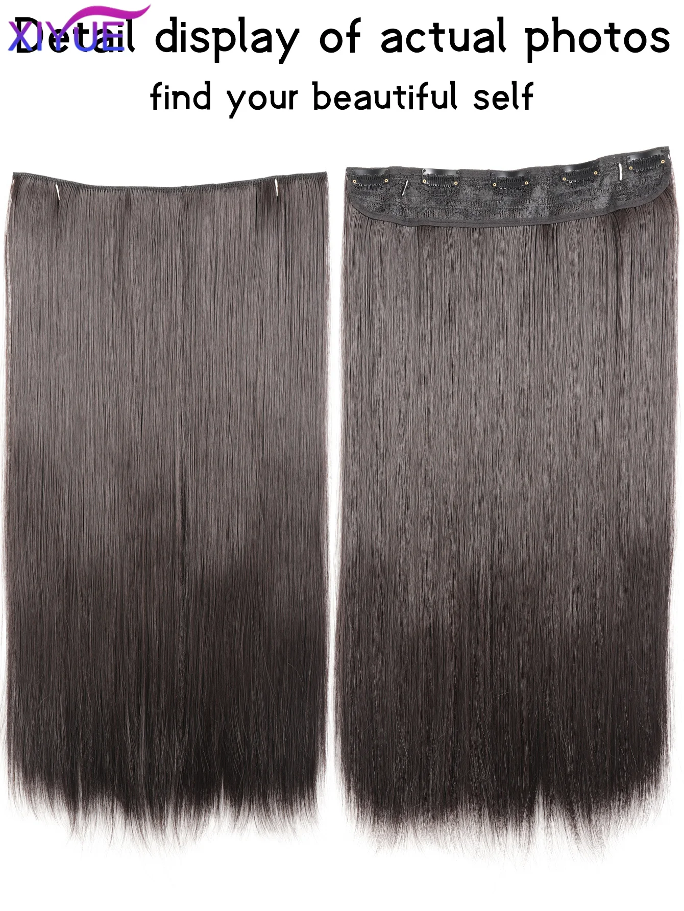 Synthetic Long Straight Clip In One Piece Hair Extension 5 Clips False Blonde Hair Brown Black Heat Resistant Fake Hair