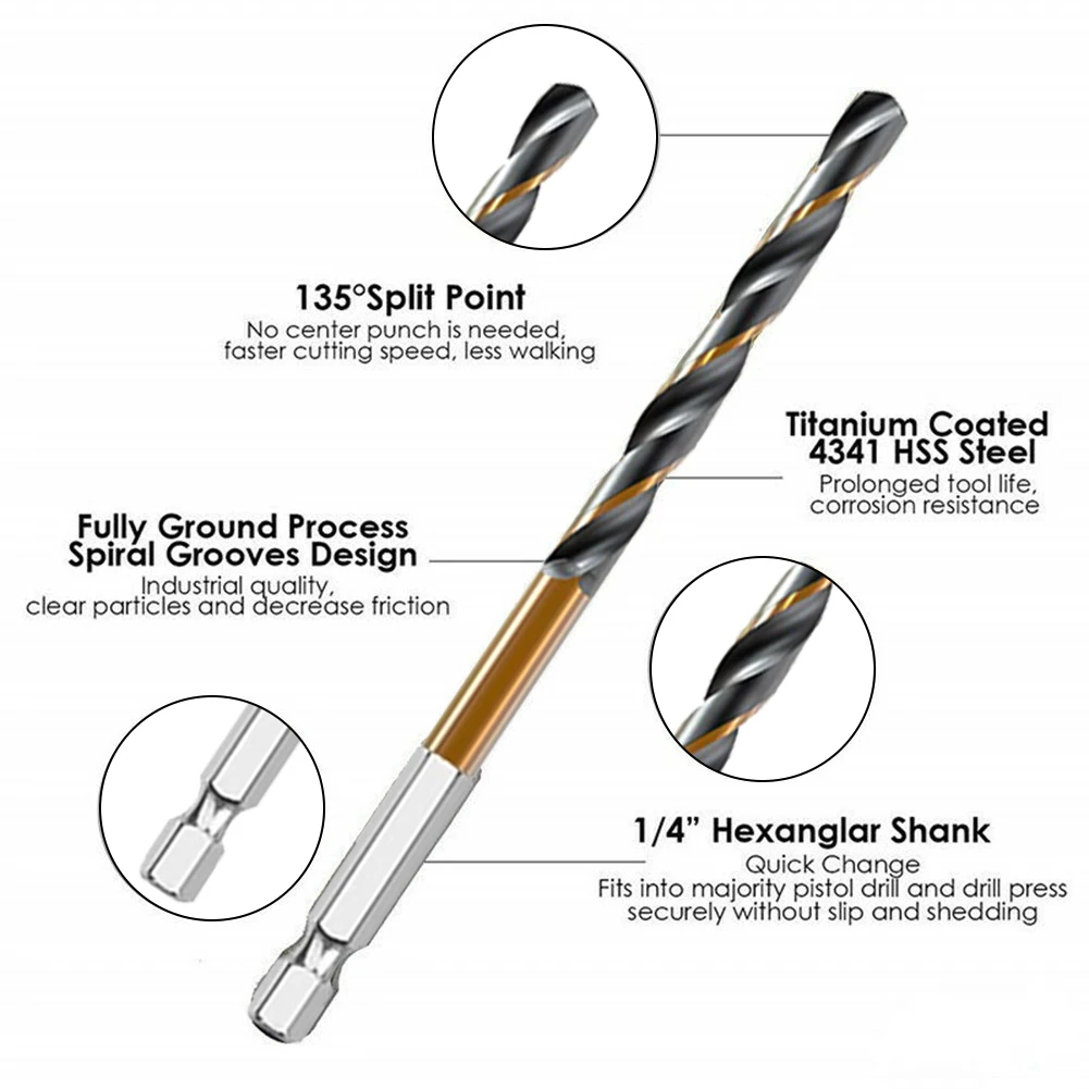 

Quality Durable New Drill Bit HSS Adapter 1/4 Hex Shank 6.35mm Shank High Speed Steel Longer Life Coated