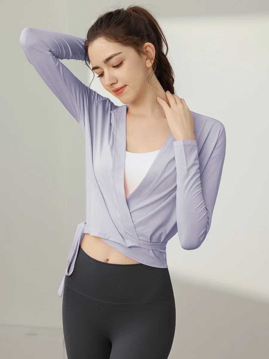 Slim Long Sleeve Lace-Up Open-front Shirt Yoga Tops Quick Dry Breathable Outdoor Sportswear Fitness Gym Running Women Sport