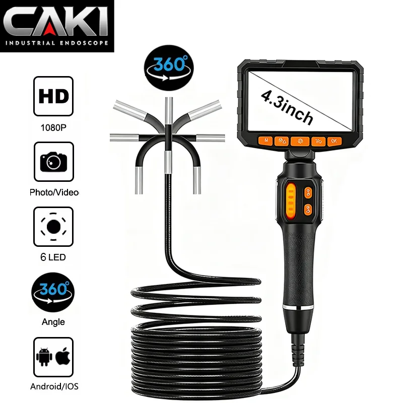360 Articulating Borescope 1080P 6.0mm 4.3inch LCD Monitor Industrial Inspection Camera With 2 Way Articulation For Automotive 1