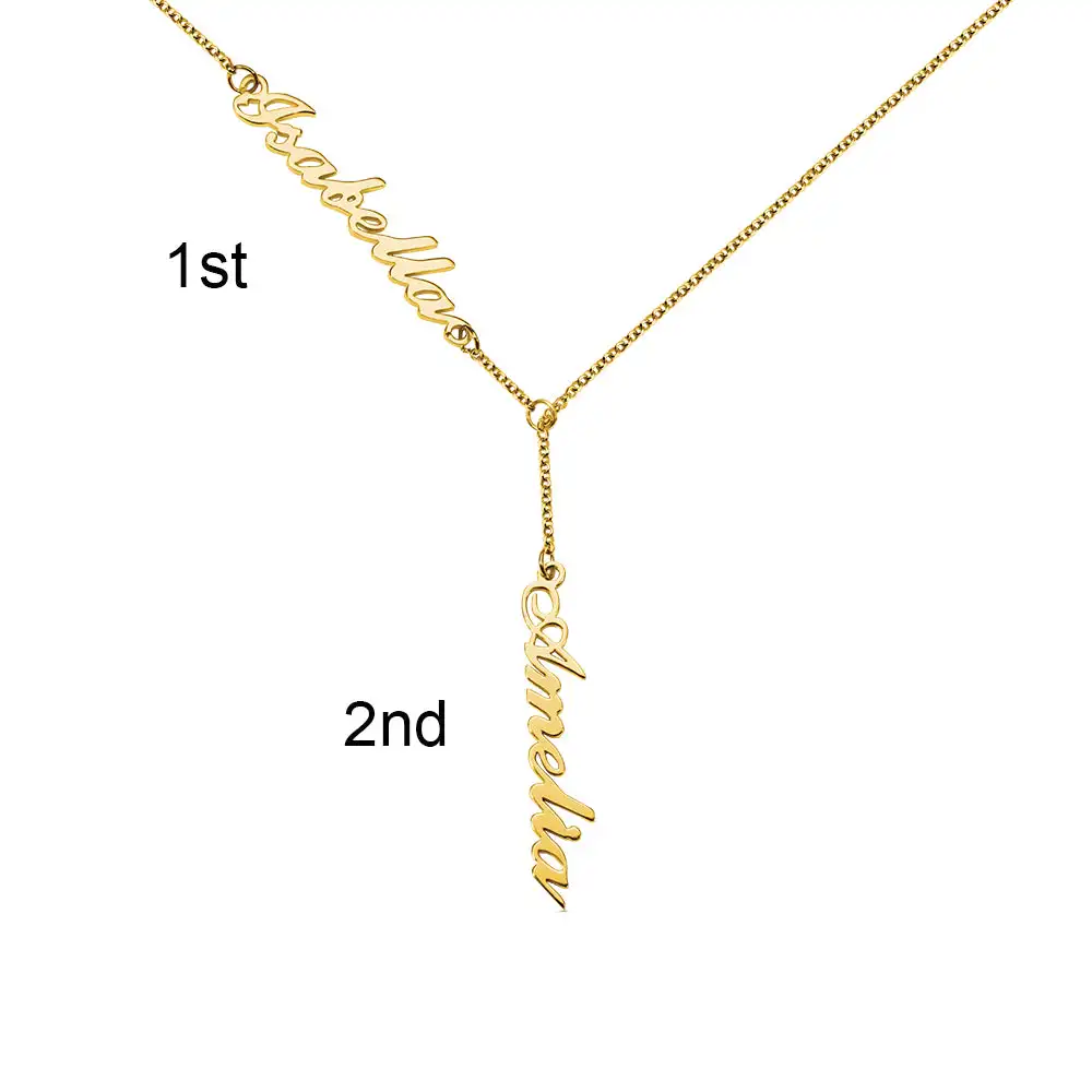 Double Name Cursive Custom Necklace Gold Stainless Steel Personalized Necklace Valentine's Day Gift for Girlfriends