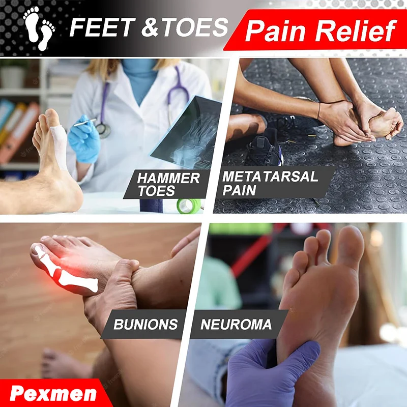 Pexmen 2Pcs Metatarsal Pads Gel Toe Separators Bunion Corrector Cushion Toe Spacers Ball of Foot Cushions for Men and Women
