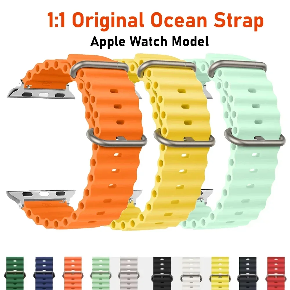 Bracelet pour Apple Watch Band, 44mm, 45mm, 49mm, 41mm, 40mm, 38mm, 44mm, 45mm, 1:1, Original Ocean Belt, iWatch Series, Ultra 2, 9, 8, 7, SE
