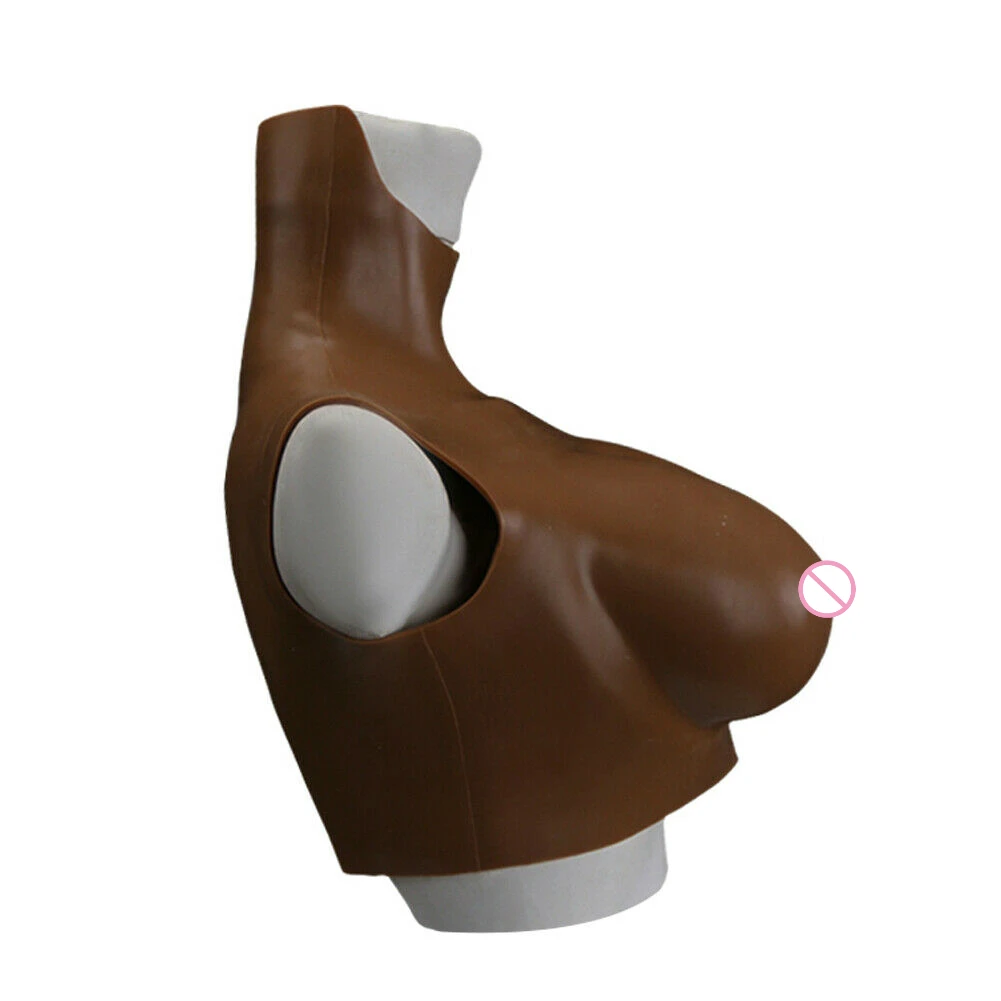 Soft Silicone Formed C-G Cup Realistic Woman Fake Breast Shape Dark Brown Suitable for Drag Queens and Transgenders