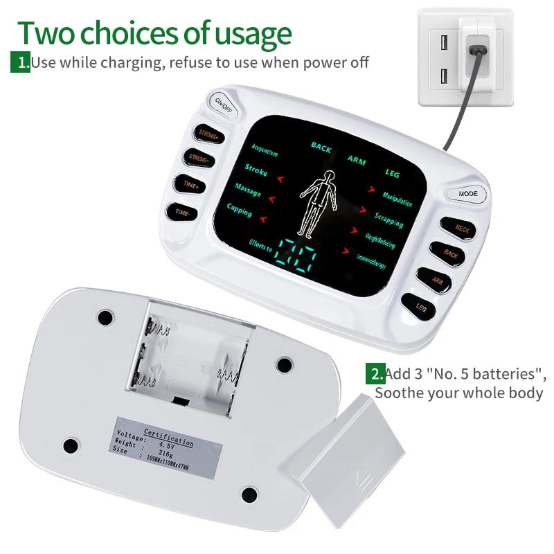 Tens Electrode 8 Modes Machine EMS Muscle Stimulator Pulse Acupuncture Relax Digital Therapy Body Pain Relief Home Use SPA Tool