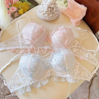 The new princess-style lace-up girlish lace underwear with a small bust gathers the Japanese Lolita bra for women 1