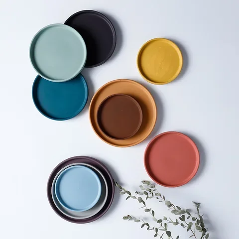 

New Nordic Style Ceramic Cement Flower Pot Tray Bottom Home Decoration Ceramic Garden Plate 1pc
