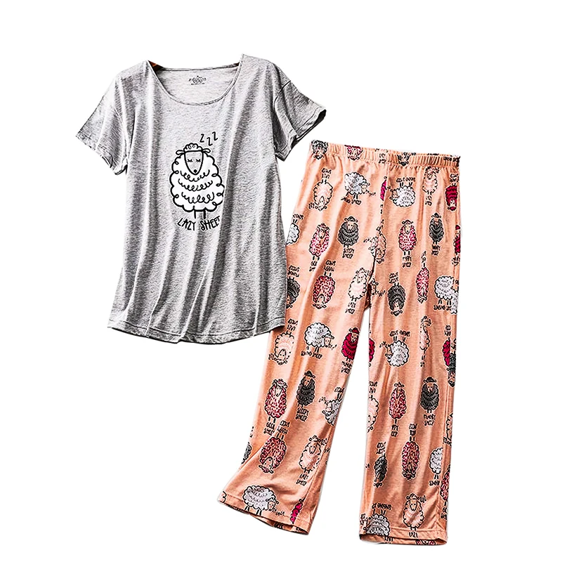 Plus Size Women's Summer Soft Cotton Pajama Set 2-Piece Short