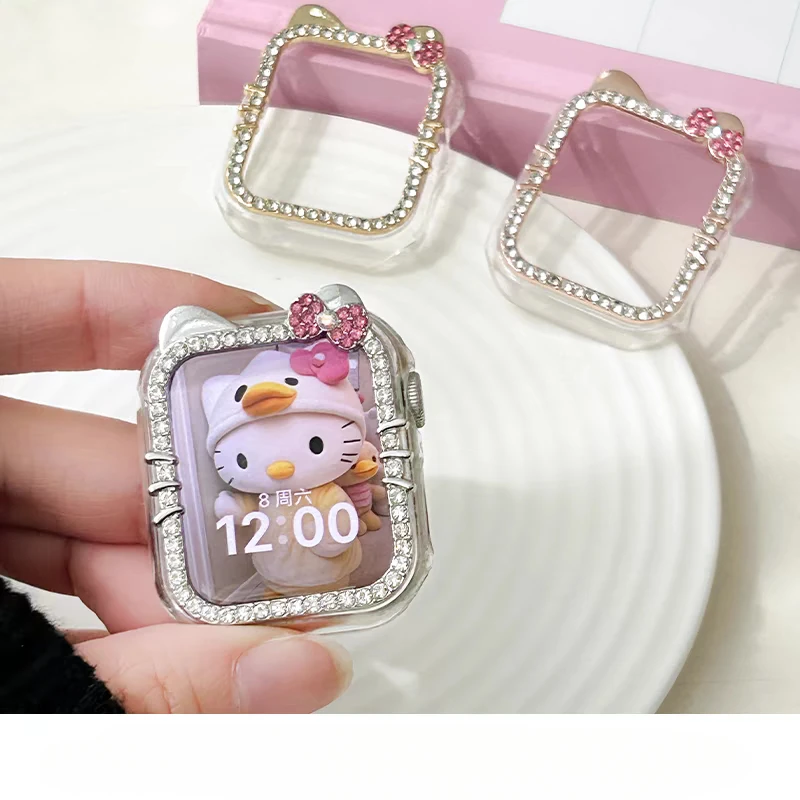 Hollow Bling Cartoon PC Watch Case For Apple Watch Series 987654321 40/41Mm 44/45MM Protective Cover Girl's Gift