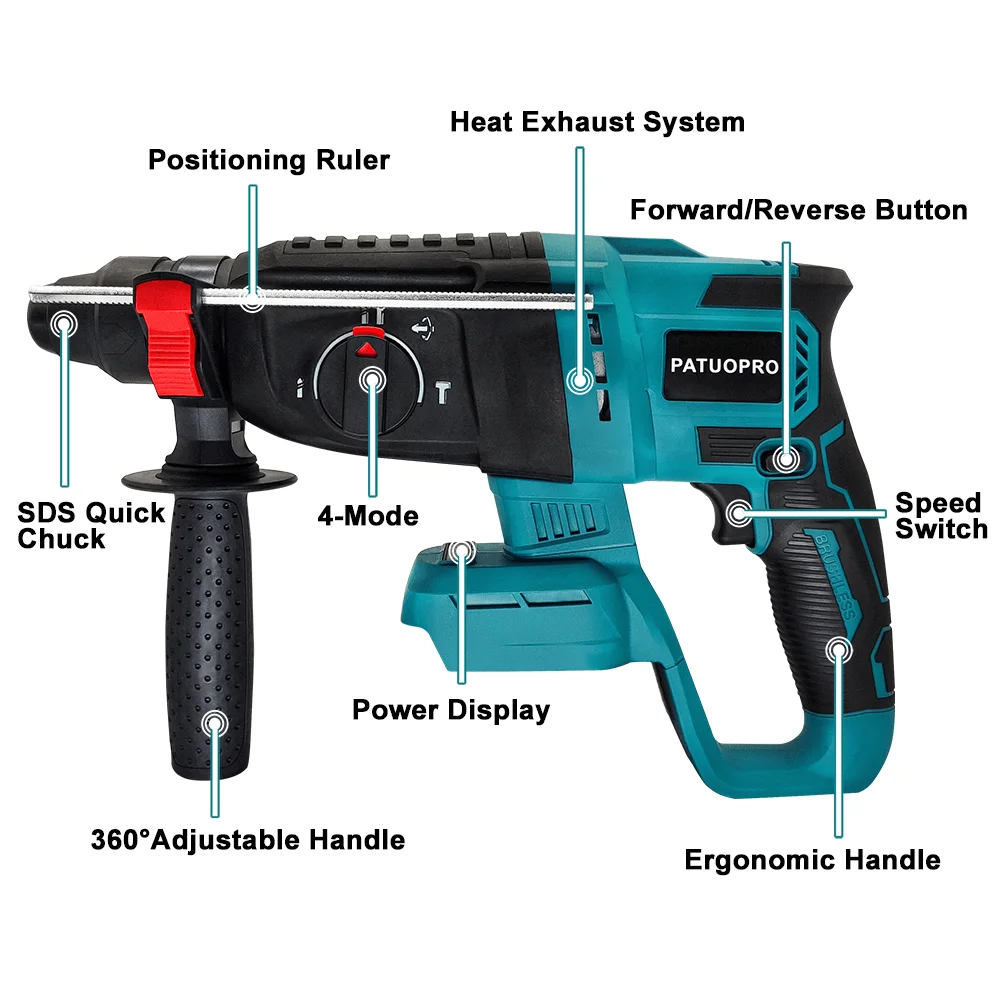 26mm Brushless Electric Hammer Pick Impact Drill Cordless 4-Mode Rotary Power Tools For Makita 18V Battery(No Battery) 2