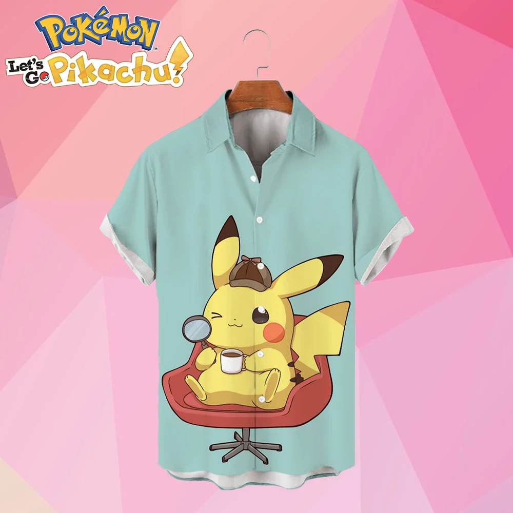 Pikachu HD Printed Summer Cartoon Streetwear Hawaiian Shirt Cute 2023 Anime Harajuku Y2k Oversized S-5XL New