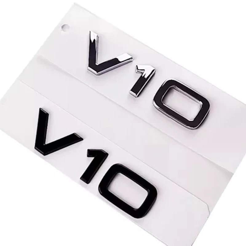 

New 3D ABS Chrome Silver Black Car Fender Badge Decal Emblem Letters Sticker V10 Logo For Audi R8 Coupe RWD Performance Spyder