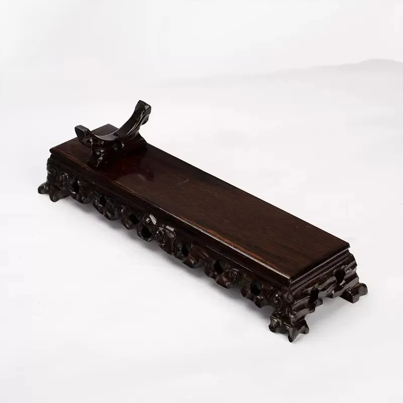 Jade Ruyi Base, Dark Rectangular Black, Catalpa Wood Bottom Seat, Special Bracket, Large