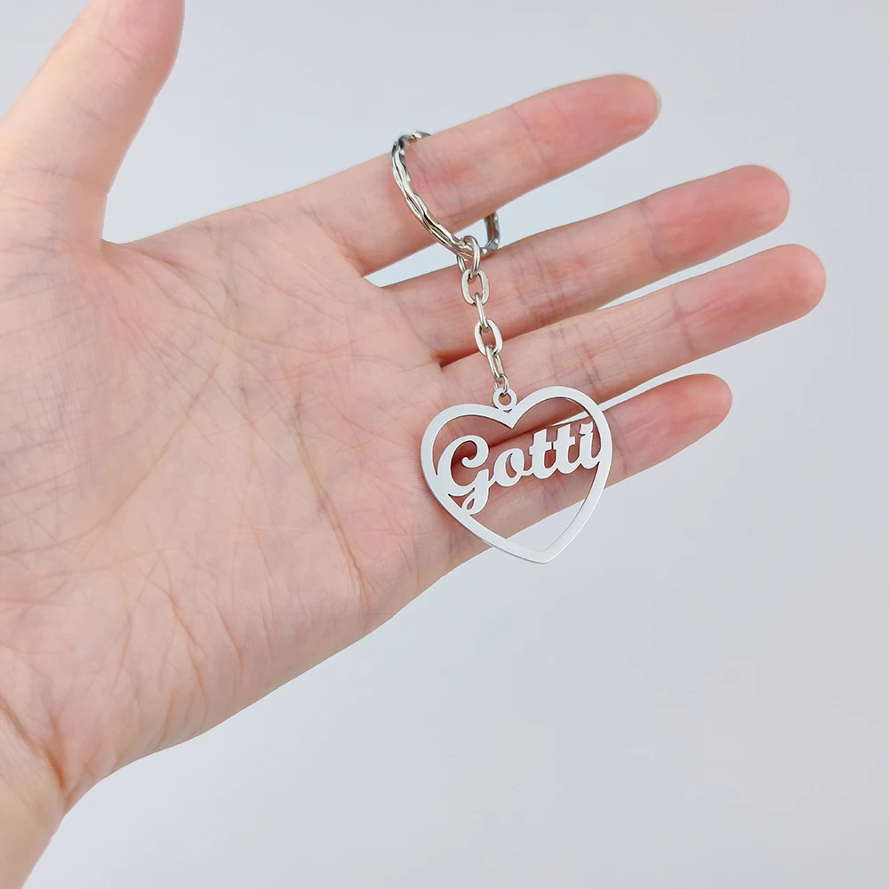 

Personalized Hollow Out Heart-shaped Charm Stainless Steel Keychains Custom Name Women Keychains Men Accessories Christmas Gifts