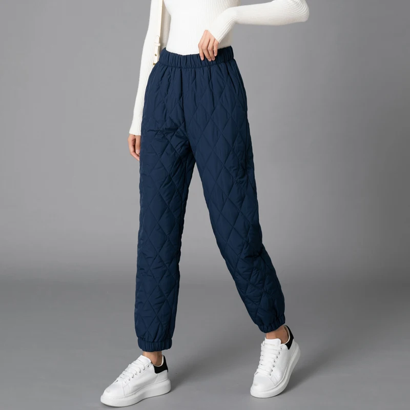 QWEEK Padded Quilted Pants for Women Winter Black High Waist Korean Fashion Warm Casual Trousers Winter Harajuku Sport Jogging