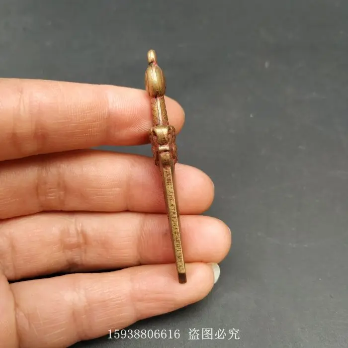 Ware Antique Collection Antique Imitation Pure Brass Vermilion Eight Trigrams Beast Head Mini Sword shaped Pendant Small Pendant