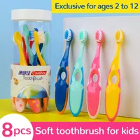 Brosse à dents à poils souples pour enfants, brosse à dents pour bébé de 2 à 12 ans, paquet de 8 pièces, E27, brosse à dents pour enfants 1