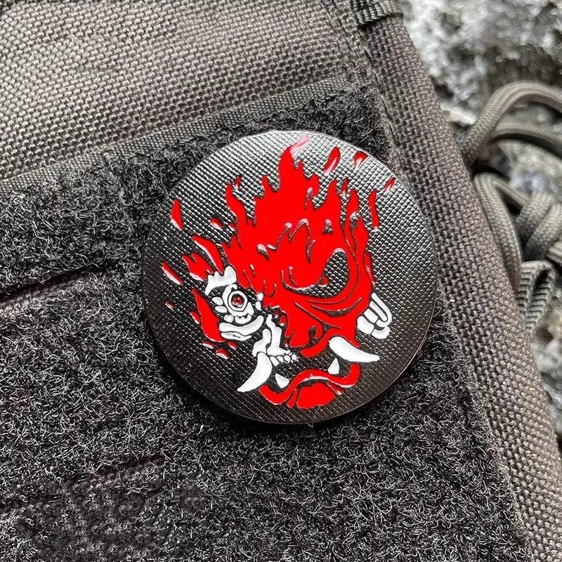 

Red Head Samurai Skeleton Metal Patch Skull Outdoor Circular Tactical Badge DIY backpack Patches for Clothing Vests with Hook