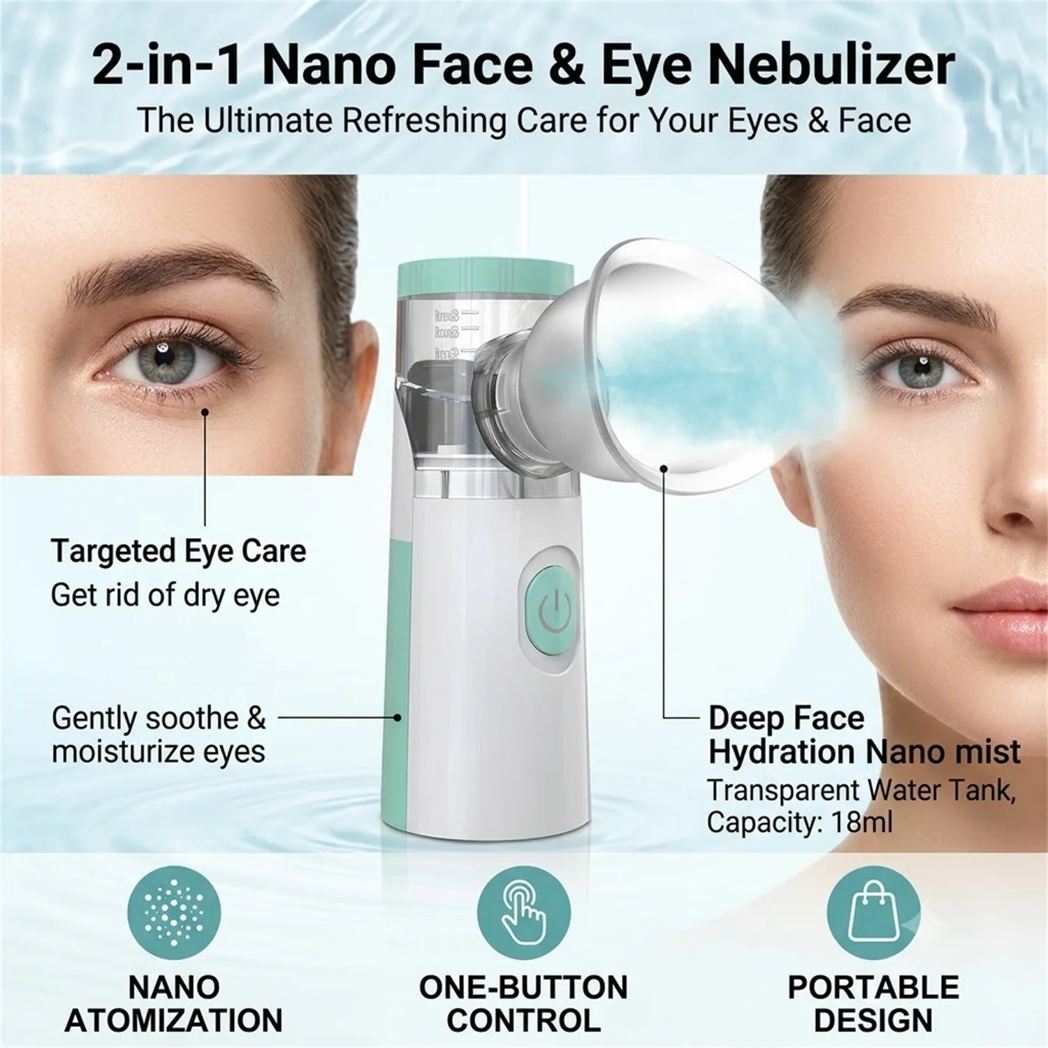 Nébuliseur oculaire portable, hydratant pour les yeux, atomiseur domestique, pulvérisateur oculaire, nébuliseur à mailles pour les yeux, SPA oculaire, soulage la fatigue oculaire 1