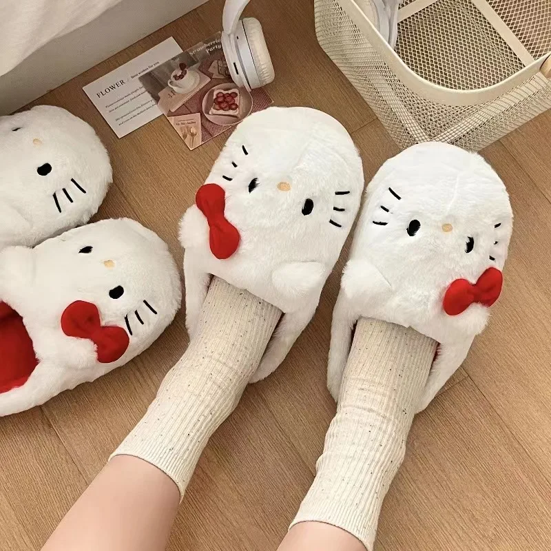 

Sanrio плюшевые тапочки Hello Kitty Kawaii милые студенческие осенне-зимние мягкие плюшевые туфли для спальни Aldult подарок на Рождество для девочек