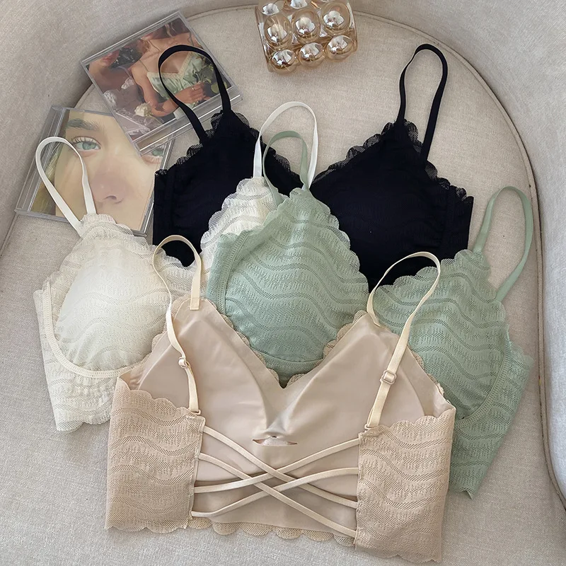 

Simple and Comfortable Ice Silk Thin Wrapped Chest Anti Smear Beautiful Back Bra Strap Bra Tank Top Women's Underwear Cotton