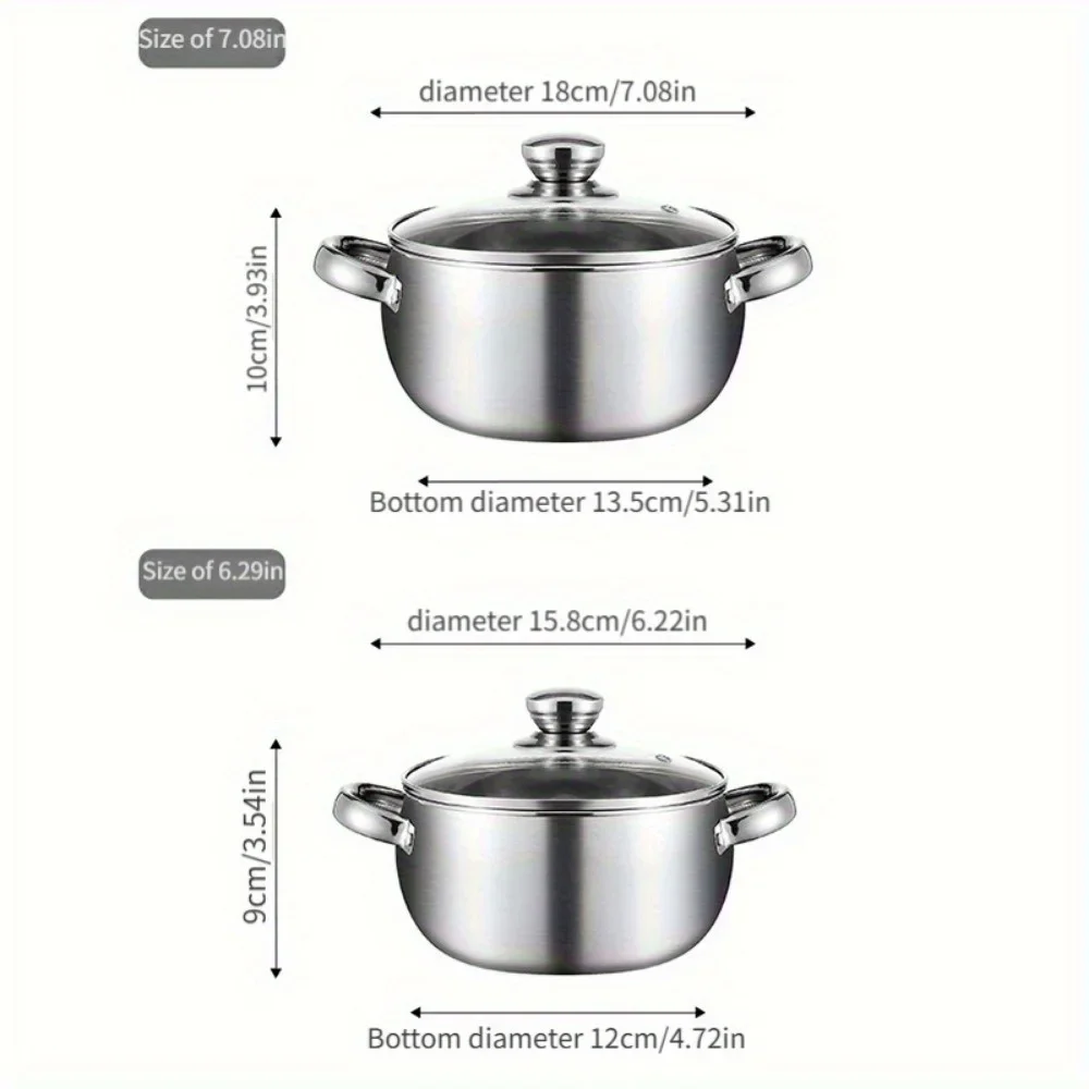 3pcs Stainless Steel Cookware Set with Lids Induction Compatible Thick Walls for Even Heating Dual Handles & Covers