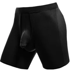 Mens Underwear Boxers Shorts Modal Panties Man Solid Breathable Separation Bullet Pouch Long Leg Underpants Cueca Calzoncillos