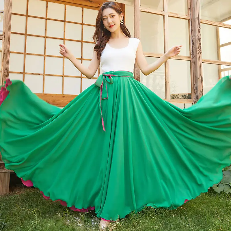 blue skirt 2022 Summer Women's New Skirts Double-sided Skirts Women's Dance Dance Skirts Solid Color Women's Skirts Medieval Skirt silk skirt