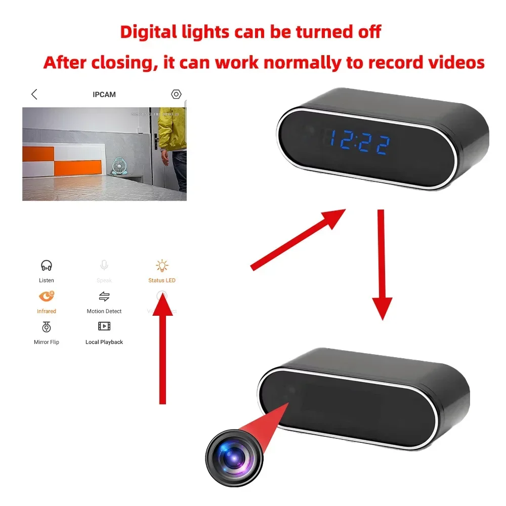 Improved 4KHD mini WiFi clock camera, supporting remote viewing, motion detection, infrared night vision, and home mini camera 2