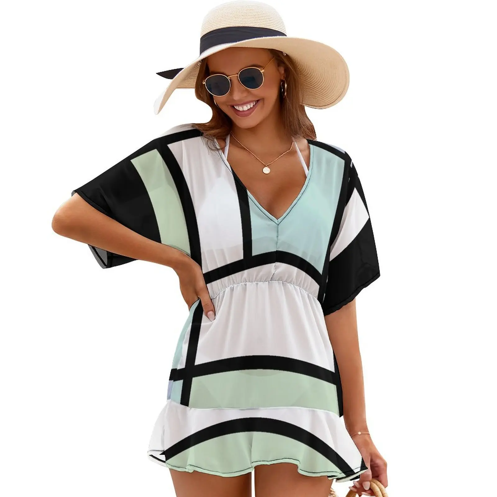 

Pastel Mondrian in Green and Blue Cover Ups fairy dress long sleeve dresses long dresses for women summer women's suit
