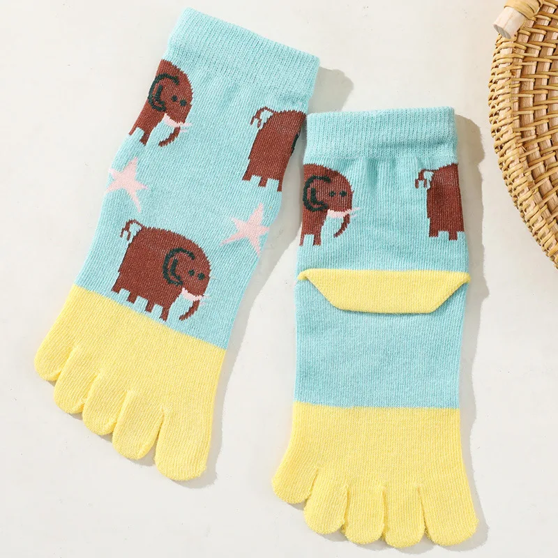 5 Pairs 3-6-12Y Children Pure Cotton Toe Socks Cute Animal Elephant Star Cartoon Five Finger Socks for Baby Boys Girls Gift