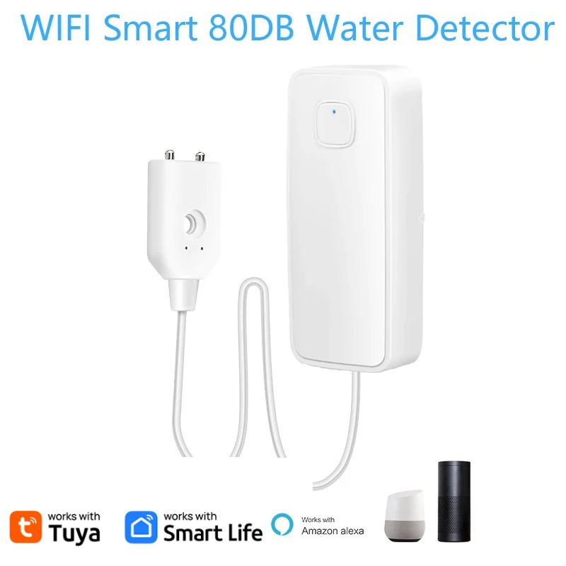 Tuya WiFi Smart Water Leak Sensor Water Overflow Level Detector 80dB Sound Alarm System Flood Leakage Sensor Remote Monitor