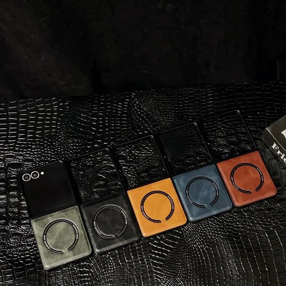 Luxury Leather Magnetic Wireless Charging Phone Case with Soft Bumper Cover