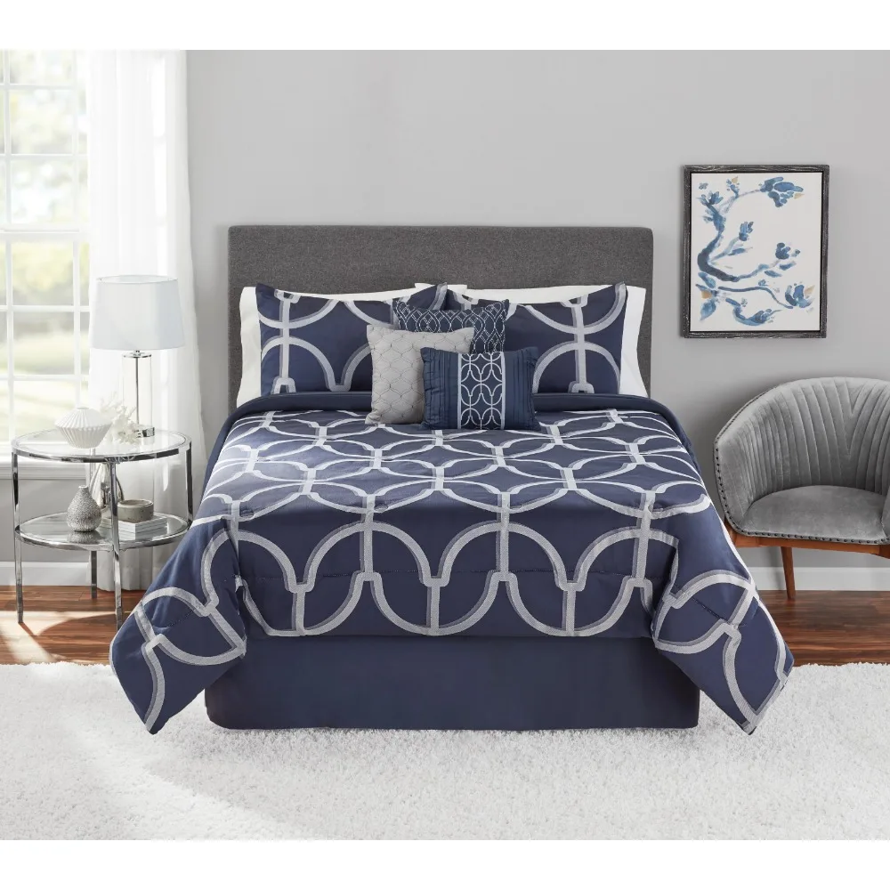 

7-Piece Blue Geometric Jacquard Comforter Set bedding set Home Textile