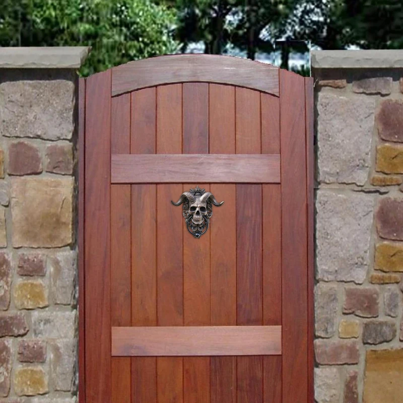 Description Picture 4 of itemSkeleton Head Door Knocker Decor Resin Goat-headed Figure Hanger Resin Punk Satan Skull Sheep Head Statue Wall Pendant Crafts