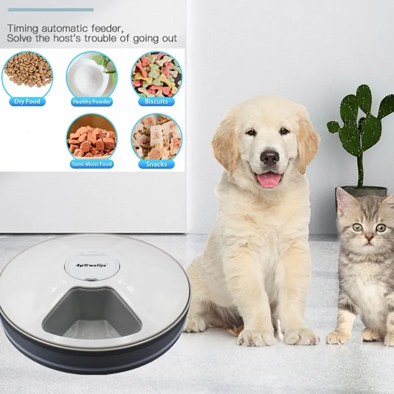 Automatic Feeder Timing 6 Meals Dry Food Dispenser Cats Dogs Rabbits